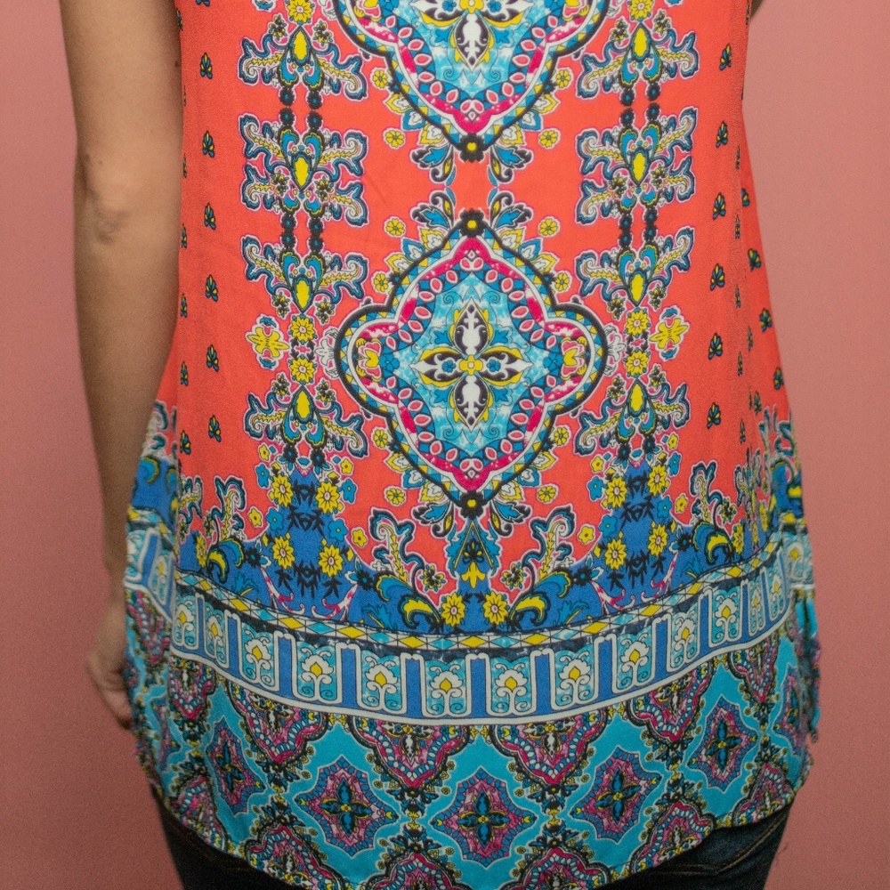 Coral & Turquoise Long Blouse